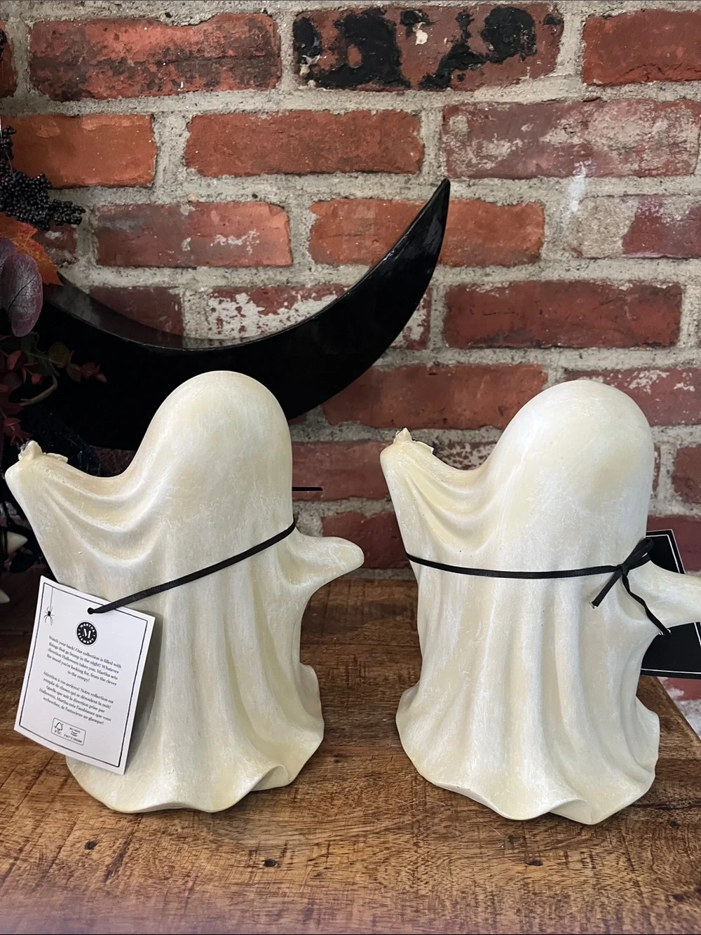 Martha Stewart Pearlescent Cream Ghost Figurines with Black Butterfly Accents